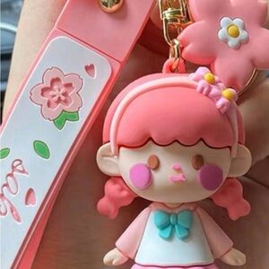 Pink Flower Girl Keychain Toy